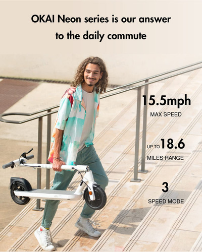 Okai Neon Lite - Scooter elétrico de até 15,5 mph, 18,6