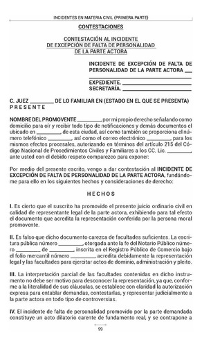 Incidentes En Materia Civil (primera Parte) (falta De Personalidad Y Nulidad De Actuaciones, Defecto En El Emplazamiento)