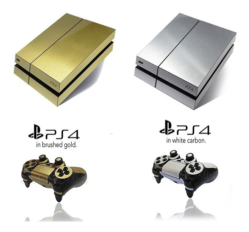 Skin Adesivo Capa Para Playstation 4 Fat E Slim Aço Ouro 