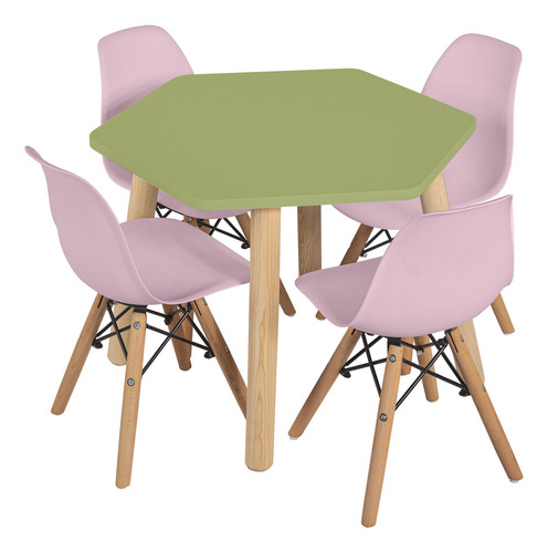 Comedor Moderno Para Niños 7 Acabados Mate Color Verde Diseño De La Tela De Las Sillas Silla Rosa /mesa Verde