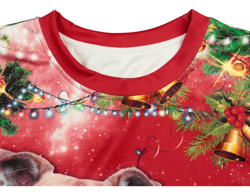 Jersey De Cuello Redondo Con Estampado Digital 3d De Perro De Navidad