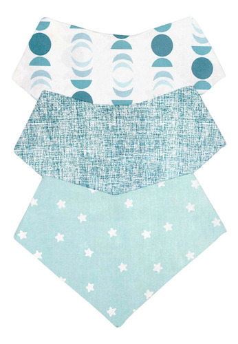 Nap- Set De3 Piezas Baberos Tipo Bandana 100% Algodón- Bebé Fases Lunas + Azul Mar + Estrellitas Azules