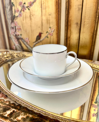 Trio De Te Lorenz Hutschenreuther Germany White Silver C1955 Blanco White Silver Line (Usado)