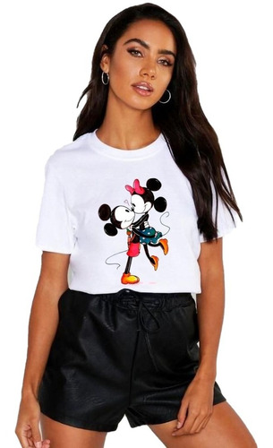 Polera Dama Estampada 100%algodon Mickey Y Minnie Abrazados