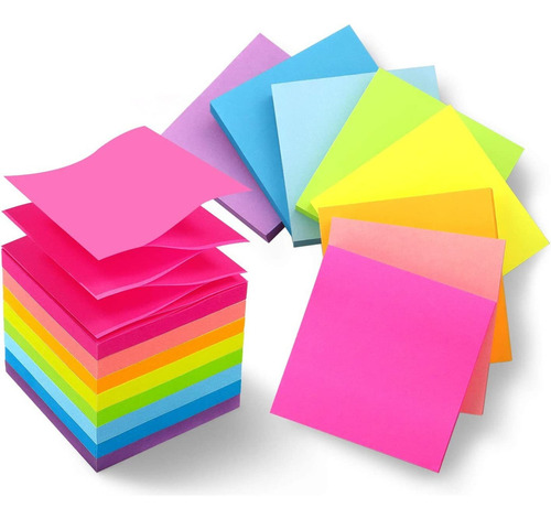 Bloco de folhas autoadesivas, para/notas, colorido, X 8