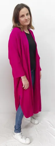 Tapado Lana Tejido Amplio Abrigado Piña Colada Fucsia Tajos (Usado)