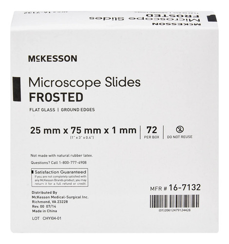 Portaobjetos Para Microscopio Mckesson Frosted, 25 Mm X 7 Mm