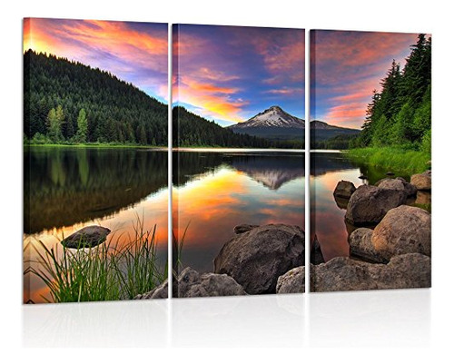 - 3 Panel Wall Art Mount Hood View From Trillium Lake O...