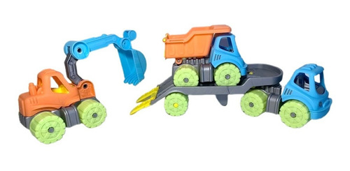 Set De 3 Camiones Duravit Volcador Excavadora Y Camion Playo Color Variado Personaje Camion