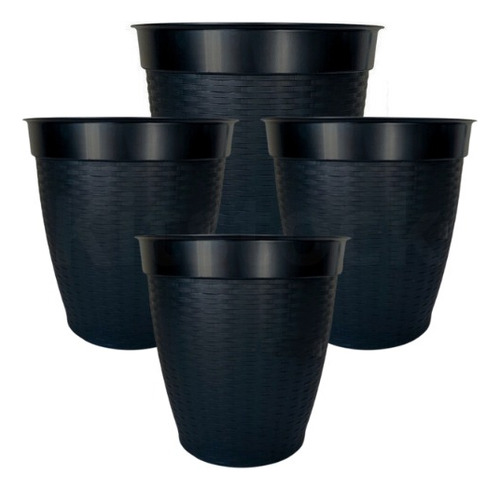 Kit 04 Vaso Rattan Flores E Plantas 21l, E 14,5l Cor Preto