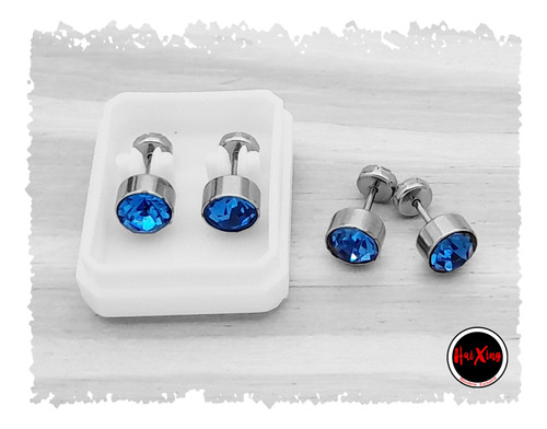 1 Par Cilindro 4 Mm Strass Azul Abridor Aro Acero Qui C:5689