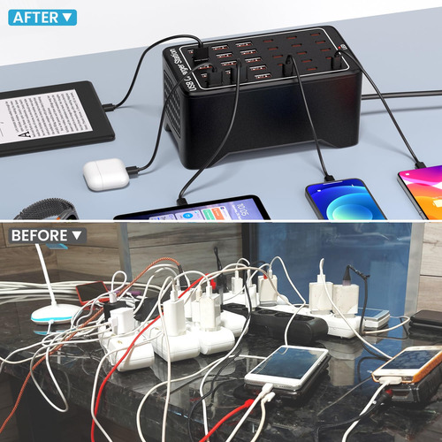 Estación Carga Usb C 150w, 30 Puertos Para Múltiples Disposi