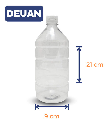 Botella Deuan Pet 950 Centímetros Cúbicos Pack X 100 Transparente Ideal Para Uso Industrial Y Limpieza Con Tapa A Rosca De 28 Milímetros Universal Color Negra Material Liviano Resiste A Golpes Suaves