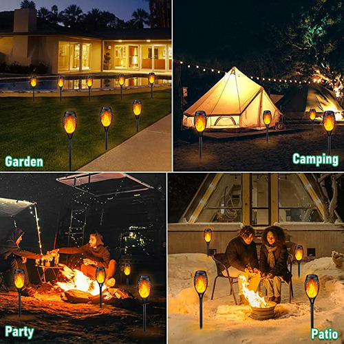Tocha Luminaria Solar Luz Efeito Chama Fogo Espeto Jardim