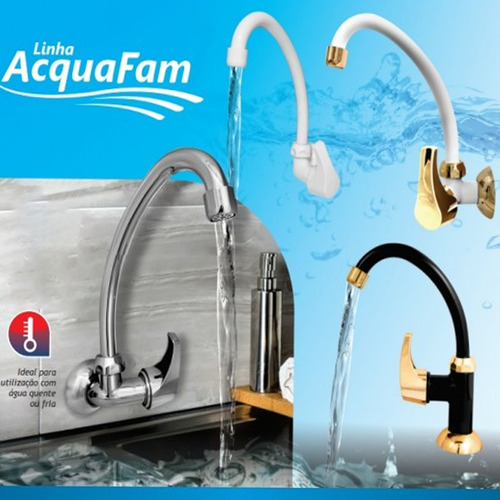 Torneira Cozinha Acquafam Mesa Bancada Fame Branca Dourado
