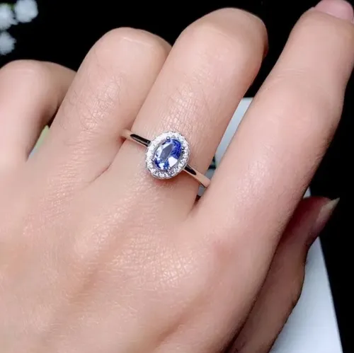 Anillo Solitario Halo Tanzanita, Plata 925 Baño Platino