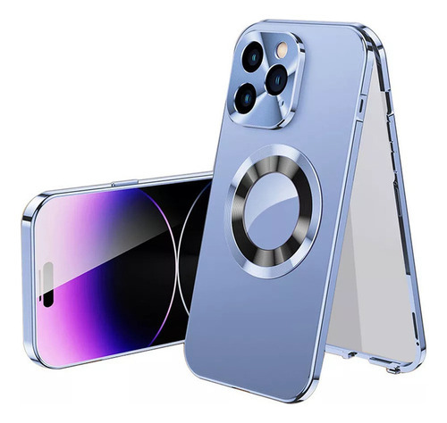 Funda Magnética Metálica De Doble Cara Para iPhone, 1 Pcs Color Azul For iPhone 14 Pro Max
