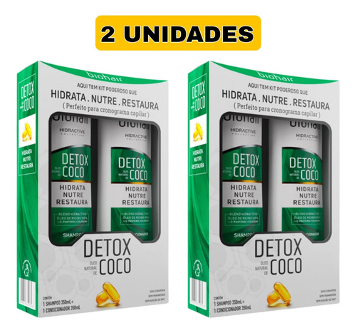 2 Kit Shampoo + Condicionador Hidratante Óleo De Coco 350ml