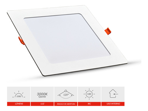 Painel Led Pop Quadrado Embutir 18w 3000k 21x21 Br Avant Estrutura Branco quente 127/220V