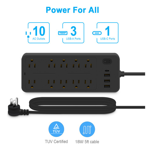Puertos Usb Power Strip Y Carcasa De Regleta 14 En 1 Con Enc