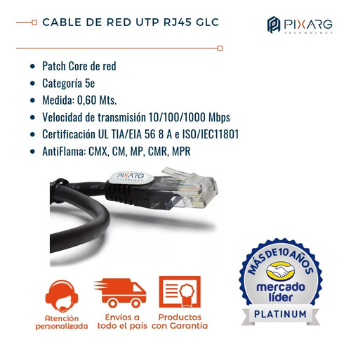 Imagen 2 de 6 de Cable De Red Utp Rj45 Patchcord 60cm Cat 5e Glc Ideal Rack