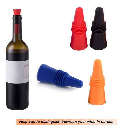 2 Tapón De Botella De Vino De Silicona Tapón De Negro