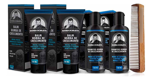 Kit 2x Balm 2x Shampoo E Pente Duplo Para Barba Robusta Fragrância Ferrari Black