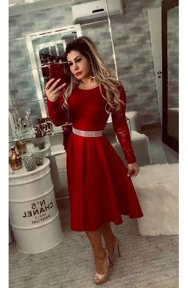 vestido vermelho gode midi