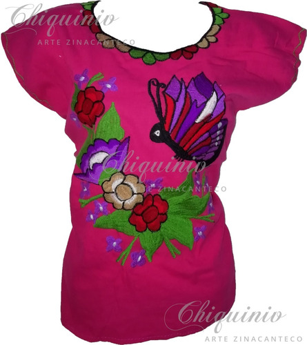 Hermosa Blusa Artesanal Bordado Mariposa Altos De Chiapas