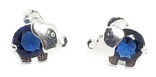 Aretes De Elefante De Plata 925 Y Zirconia Azul Za1