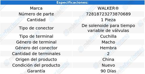 Conector Solenoide Vvt 335i L6 3.0l De 2007 A 2015 Walker