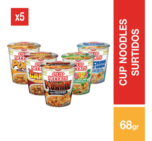 Cup Noodles Nissin Sabores Surtidos - 5 Unidades 85 Gr