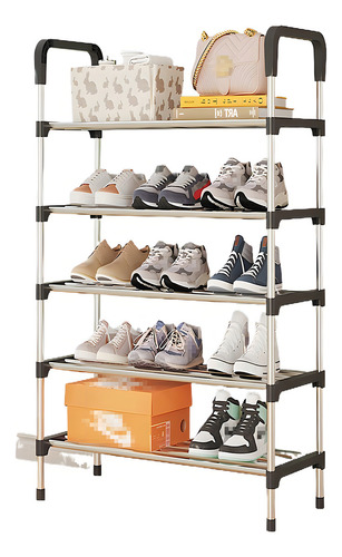Zapatero Multifuncional De Acero Inoxidable De 5 Niveles Con Asa Se Puede Utilizar En Dormitorios, Habitaciones De Alquiler, Entradas O Porches, Pasillos