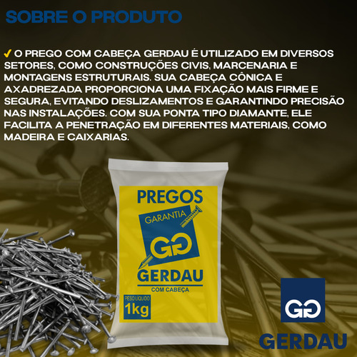 Prego Com Cabeça Polido 20x30 Pacote 1kg Gerdau
