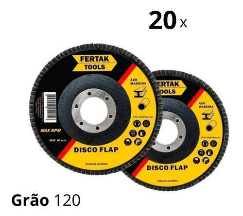 20x Disco Flap 180mm X 22mm 7   Madeira E Aço Reto Cor Grão 120