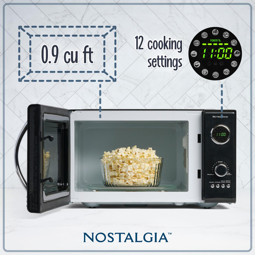 Horno Microondas Retro Grande 800w Pantalla Digital Negra