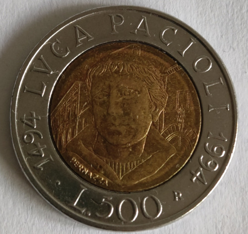 Moneda Conmemorativa Italia 1494-1994, Pacioli Luca, Bimetál (Usado)