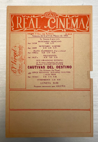 Folleto Antiguo De Cine Real Cinema 1951