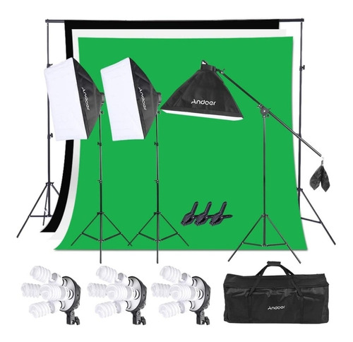 Kit De Iluminación Para Estudio De Fotografía 2x3 3 Fondos