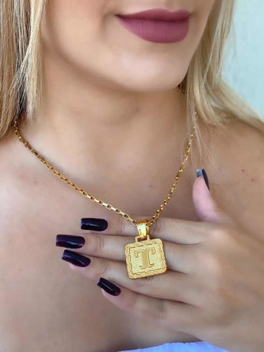 Cordão Feminino + Pingente Banhado A Ouro 18k 3mm Tijolinho
