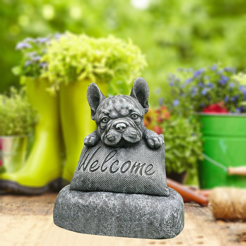 Bulldog Francés Estatua Jardín Cartel De Bienvenida