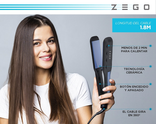 Imagen 2 de 8 de Planchita De Pelo Zego Ceramica Uso En Pelo Humedo 110v/240v