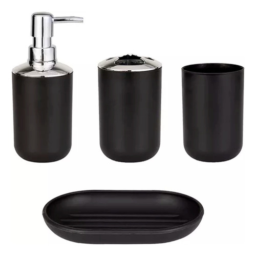 Set Accesorios Baño Kit Organizador Vasos Dispenser Jabon X4 Color Negro