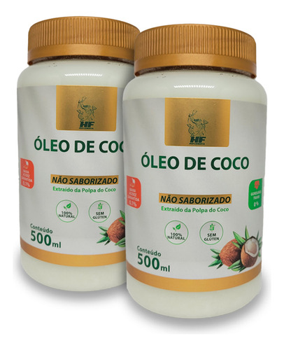 2x Oleo De Coco 500ml Orgânico Sem Sabor Sem Cheiro Hf Supl