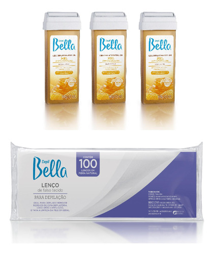 Kit Depil Bella 3 Refil Cera Mel + Lenço Falso - Depil Bella