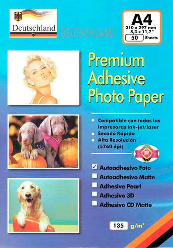 Caja 20 Resmas Papel Adhesivo  Glossy A4 50 Hjs Deutschland