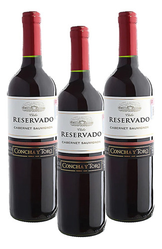 Pack De 3 Vino Tinto Reservado Concha Y Toro Cabernet 750ml