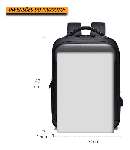 Mochila Impermeável Resistente Para Notebook De 15.6 Polegadas Com Compartimentos E Entrada Usb Cor Preto