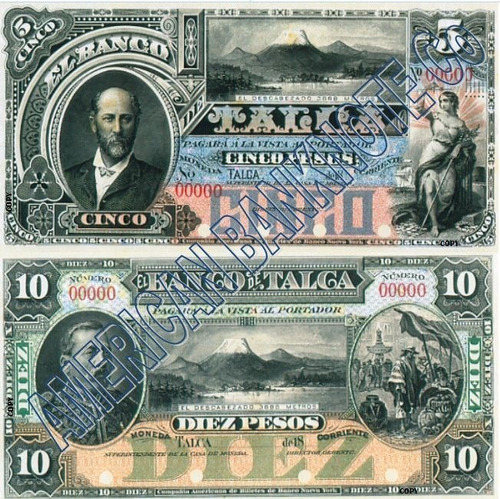 Billetes Facsimilares (4) Banco De Talca Del A. Banknote Co