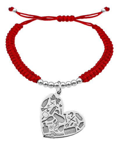 Pulsera Bolitas Corazon Estilista Plata 925 Roja